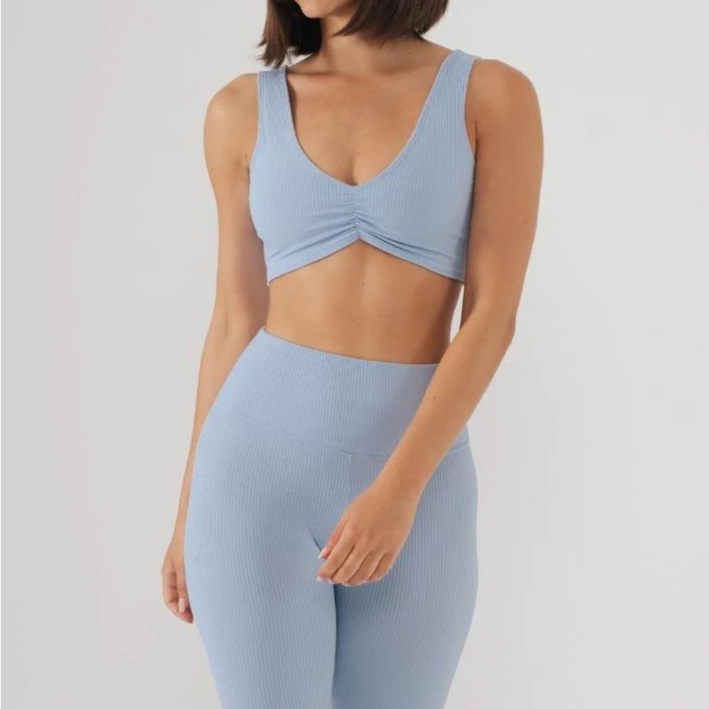 Montce Swim Peri Rib Kim Sports Bra and Matching Leggings Ribbed Workout Set
